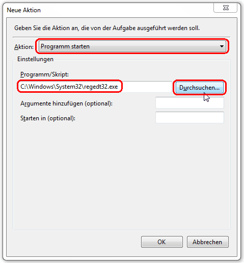 Aktion definieren